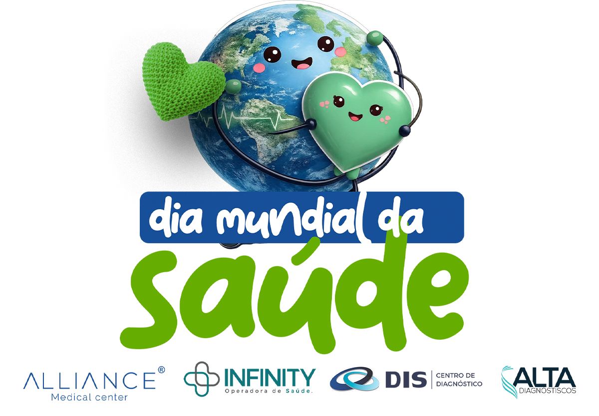Dia Mundial da Saúde – Mascote Terra com corações verdes